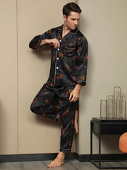 SilkSilky US Pure Silk Long Sleeve Lapel Men's Pajamas Multi 003