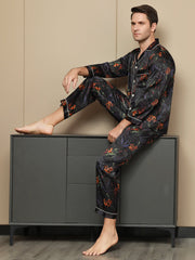 SilkSilky US Pure Silk Long Sleeve Lapel Men's Pajamas Multi 001