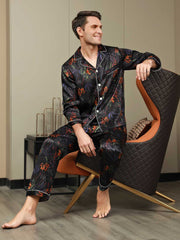 SilkSilky US Pure Silk Long Sleeve Lapel Men's Pajamas Multi 004