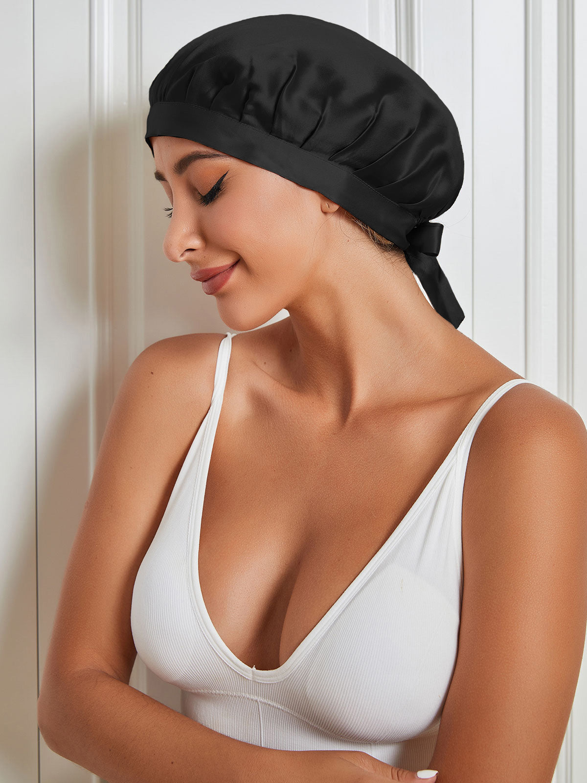 SilkSilky US Pure Silk Sleep Cap Black 001