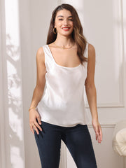 SilkSilky US Pure Silk Sleeveless U Neck Camisole Top White 001