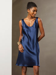 SilkSilky US Pure Silk Sleeveless Round Neck Dress DarkBlue 004