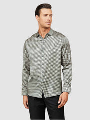 SilkSilky US Silk Blend Long Sleeve Collar Men's Shirt Black 001