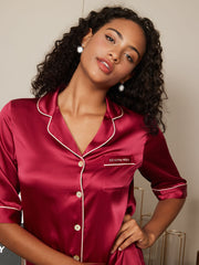 SilkSilky US Pure Silk Half Sleeve Lapel Nightshirt Wine 003