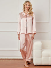 SilkSilky US Pure Silk Long Sleeve Lapel Women's Pajamas Pink 003