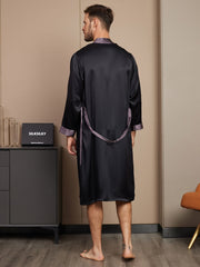 SilkSilky US Pure Silk Long Sleeve Mens Robe Black 002