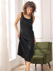 SilkSilky US Pure Silk Sleeveless Boat Neck Dress Black 004