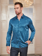 SilkSilky US Silk Blend Long Sleeve Collar Men's Shirt Teal 003