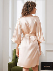 SilkSilky US Pure Silk Half Sleeve Womens Robe Champagne 002