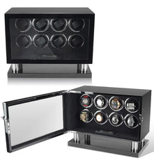 Elegant Piano Black 8-Slot Watch Winder with Touch Screen and Secure Locking Mechanism