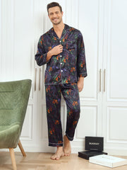 SilkSilky US Pure Silk Long Sleeve Lapel Men's Pajamas Multi 003