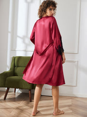 SilkSilky US Pure Silk 3/4 Sleeve Nightgown&Robe Set DarkRed 002