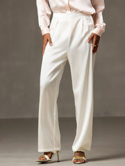 SilkSilky US 19Momme Silk Blend Womens Pants White 001