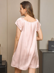 SilkSilky US Pure Silk Cap Sleeve Tie Neck Nightgown LightPink 002