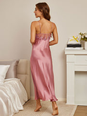 SilkSilky US Pure Silk Deep V Neck Nightgown PaleMauve 002