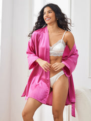 SilkSilky US Pure Silk Half Sleeve Womens Robe RoseRed 003