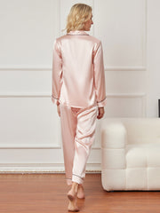 SilkSilky US Pure Silk Long Sleeve Lapel Women's Pajamas Pink 002