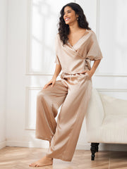 SilkSilky US Pure Silk Half Sleeve Womens Pajamas Champagne 004