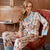 Womens Long Sleeve Pajama Set Silk Fabric Elegant Collar Homewear